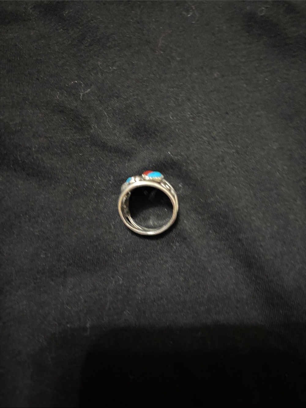 Sterling Silver Turquoise & Coral Statement Ring - size 7 - Picture 2 of 4